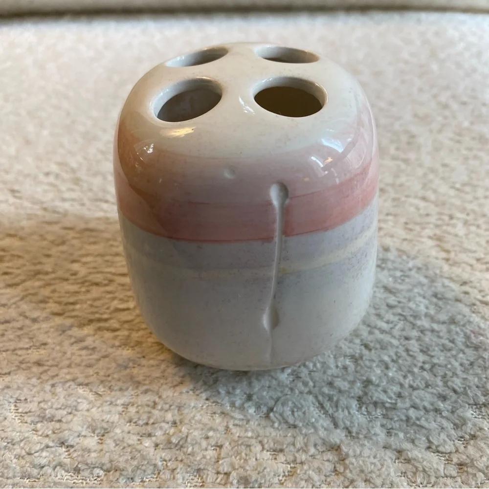 Vintage 1980s 1990s Pastel Pottery Toothbrush Holder Boho Hippie
